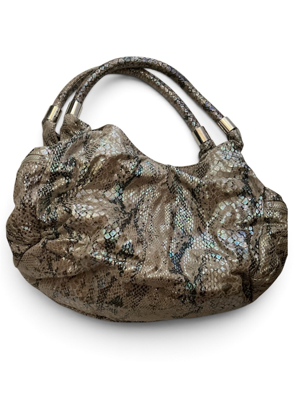 Designer-Style Snake Print Hobo Bag in Taupe